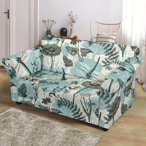 Dragonfly Butterfly Plants Insect Flower Vintage Style Pattern Loveseat Couch Slipcover