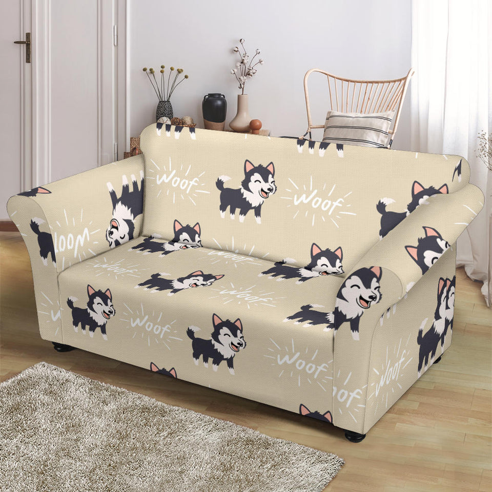 Cute Siberian Husky Loveseat Couch Slipcover