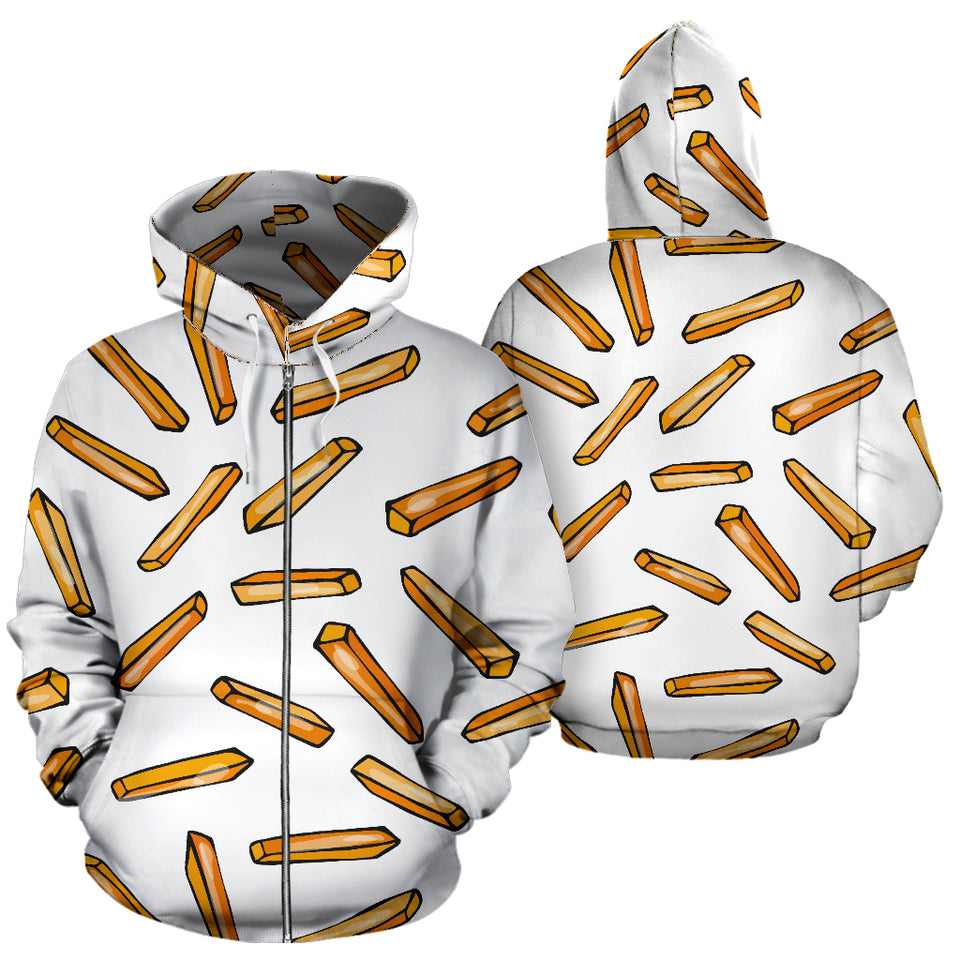 French Fries Potato Pattern Zip Up Hoodie