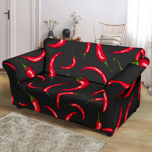 Chili Peppers Pattern Black Background Loveseat Couch Slipcover