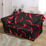 Chili Peppers Pattern Black Background Loveseat Couch Slipcover