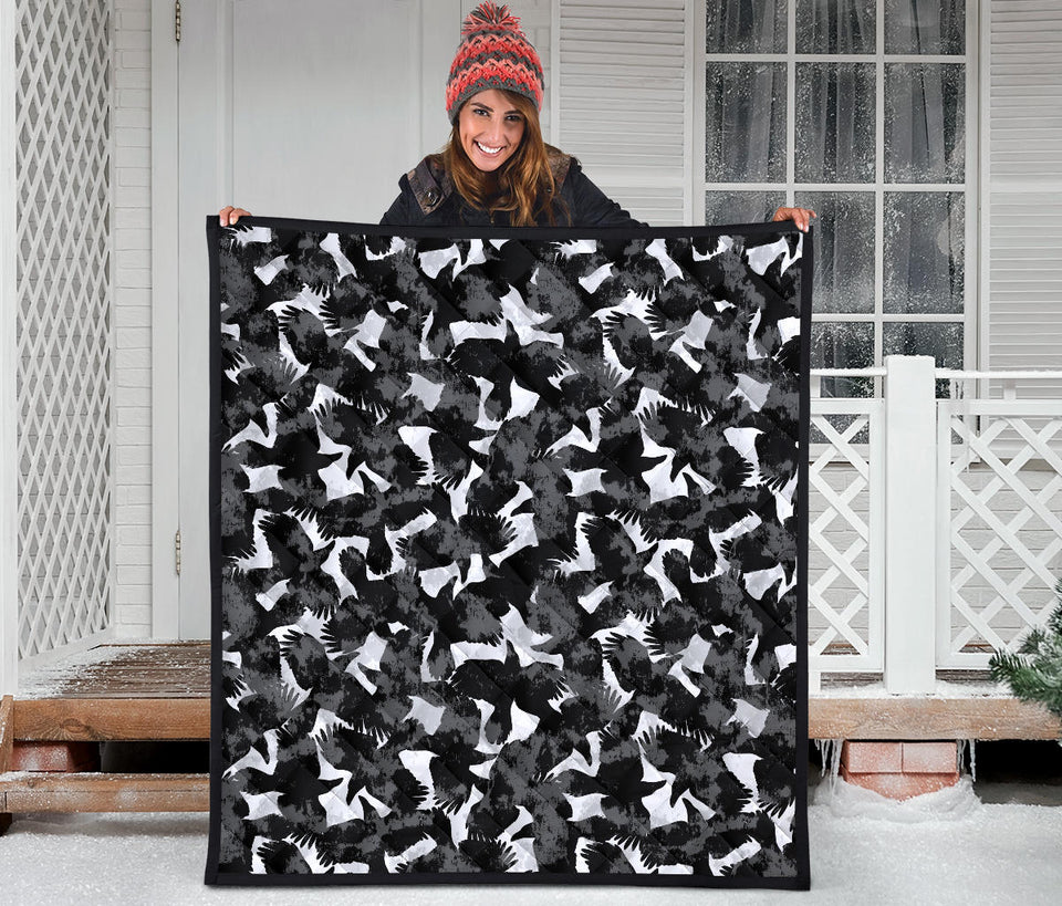 Crow Illustration Pattern Premium Quilt