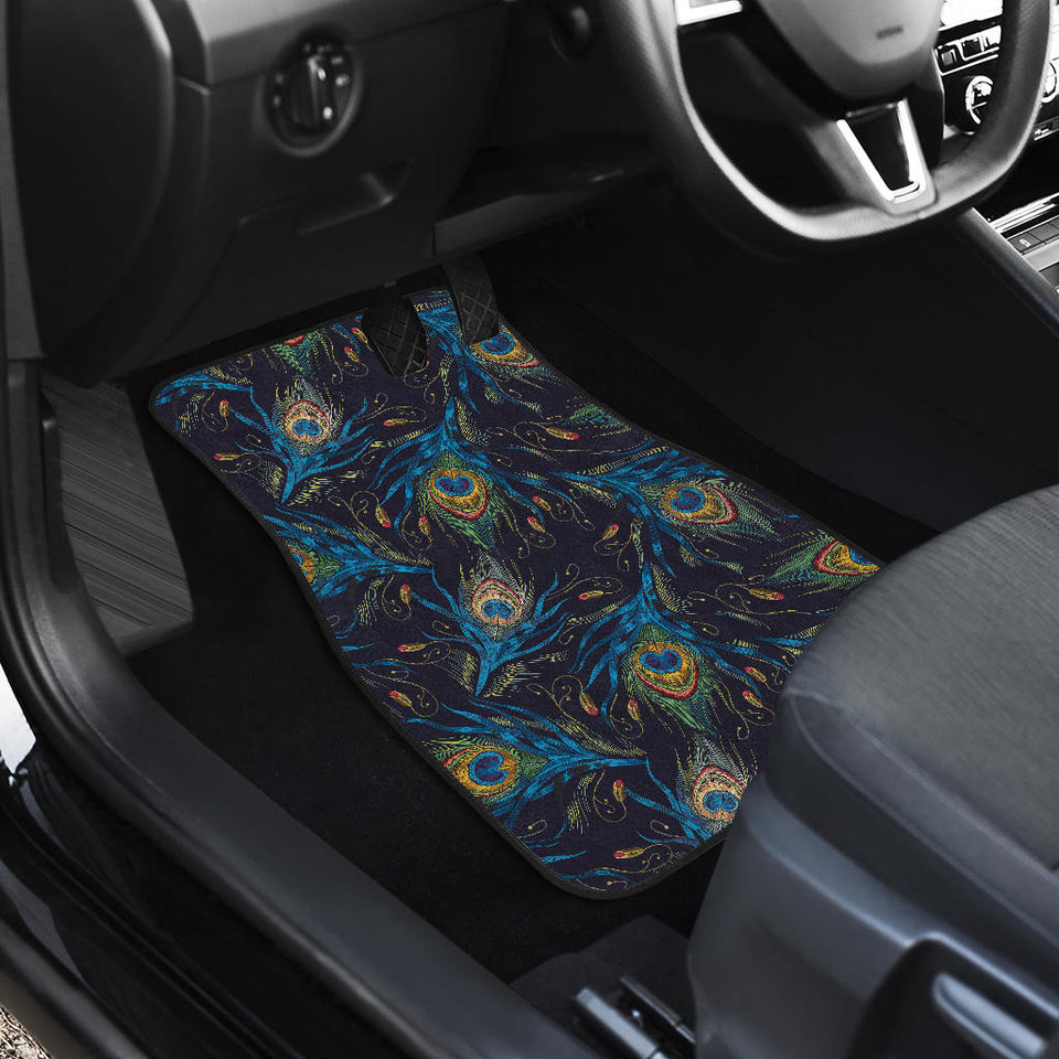 Beautiful Peacock Feather Pattern Front And Back Car Mats