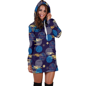 Blue Japanese Pattern Cloud Wave Flower Women'S Hoodie Dress