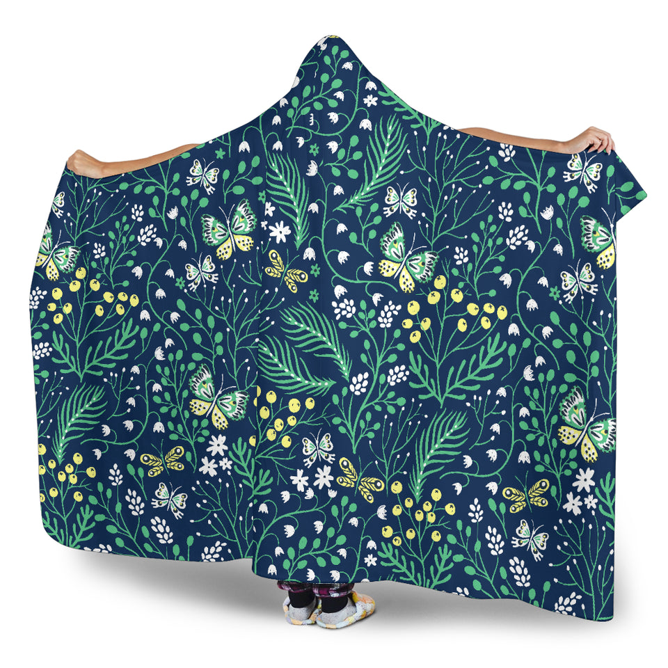 Butterfly Leaves Pattern Hooded Blanket