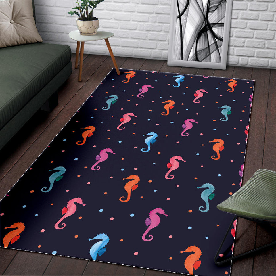 Watercolor Colorful Seahorse Pattern Area Rug