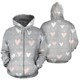 Heart Pattern Gray Background Zip Up Hoodie