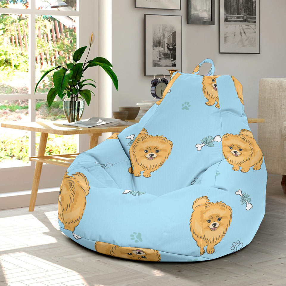 Brown Cute Pomeranian Blue Blackground Bean Bag Cover