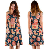 Christmas Gingerbread Cookie Pattern Sleeveless Midi Dress