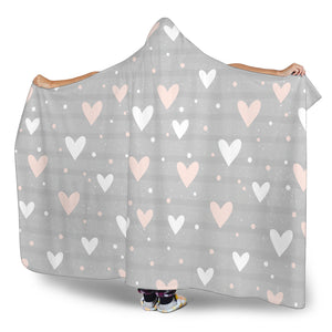 Heart Pattern Gray Background Hooded Blanket