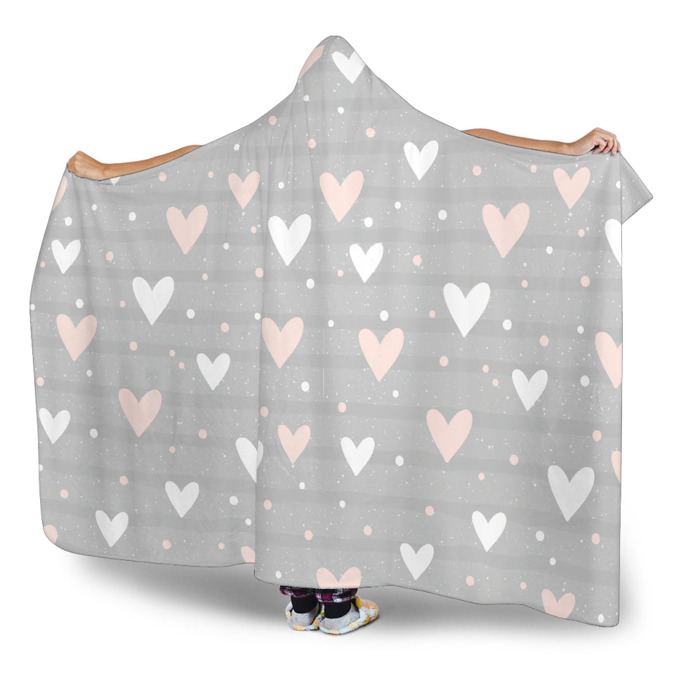 Heart Pattern Gray Background Hooded Blanket