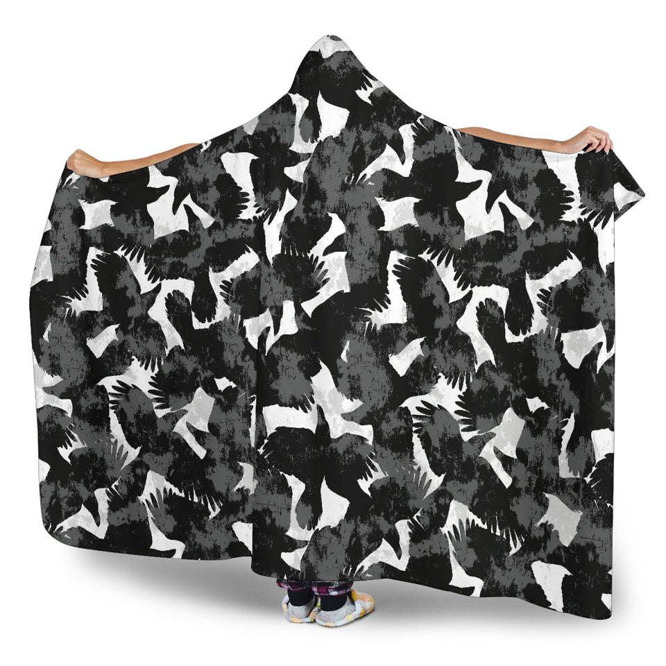Crow Illustration Pattern Hooded Blanket