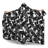 Crow Illustration Pattern Hooded Blanket