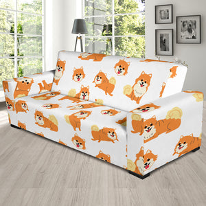 Brown Pomeranian Pattern Sofa Slipcover