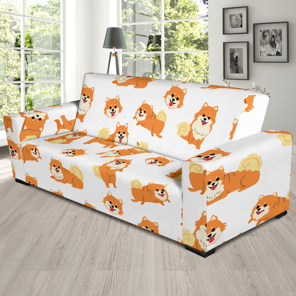 Brown Pomeranian Pattern Sofa Slipcover