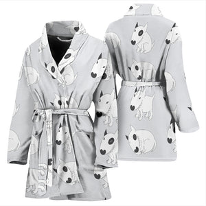 Bull Terrier Pattern Print Design 01 Women's Bathrobe