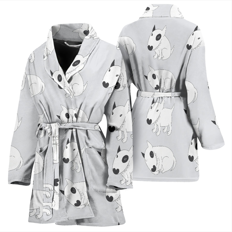 Bull Terrier Pattern Print Design 01 Women's Bathrobe