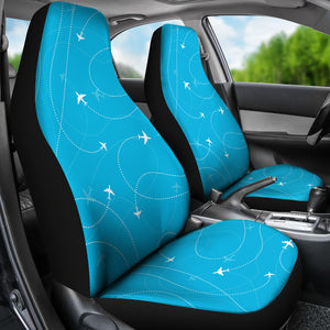 Airplane Destinations Blue Background  Universal Fit Car Seat Covers