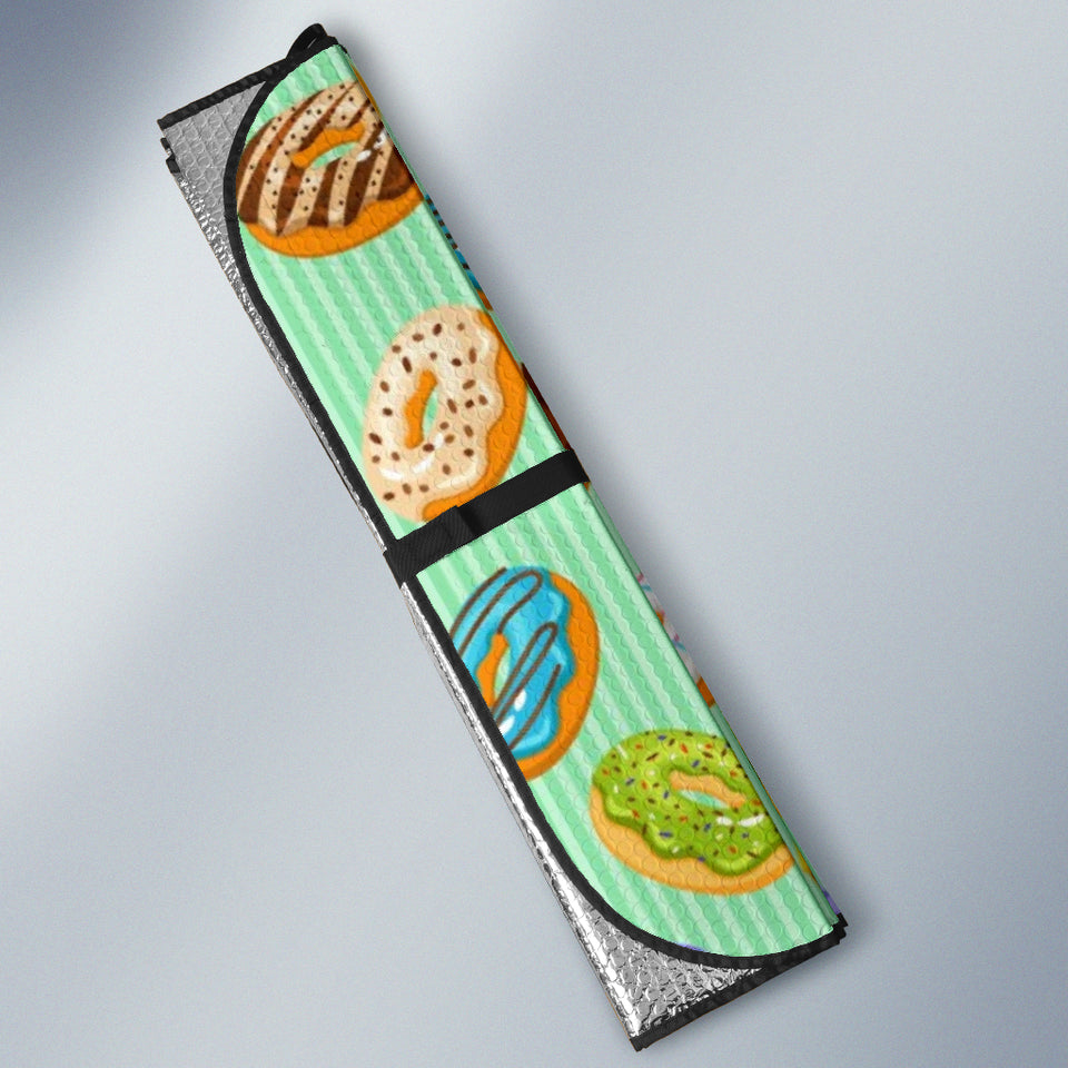 Colorful Donut Pattern Green Background Car Sun Shade