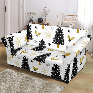 Christmas Tree Holly Snow Star Pattern Loveseat Couch Slipcover