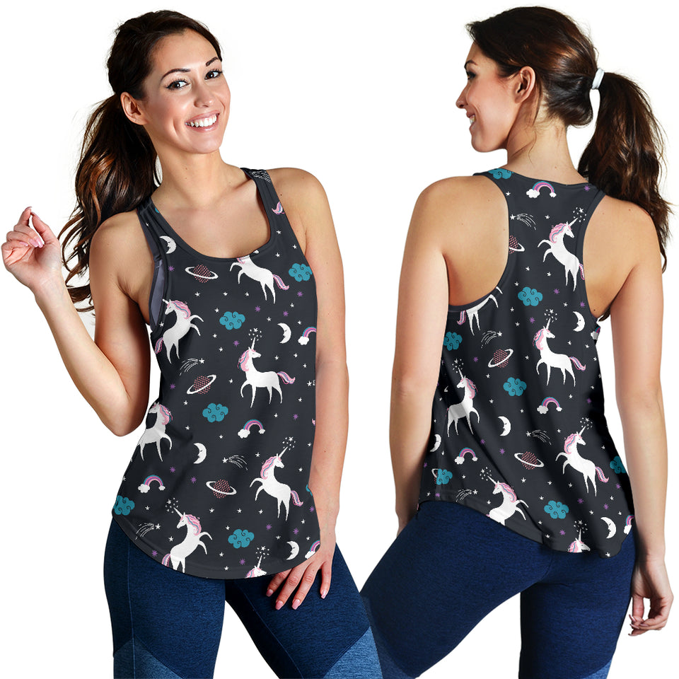 unicorn rainbows moon clound star pattern Women Racerback Tank Top