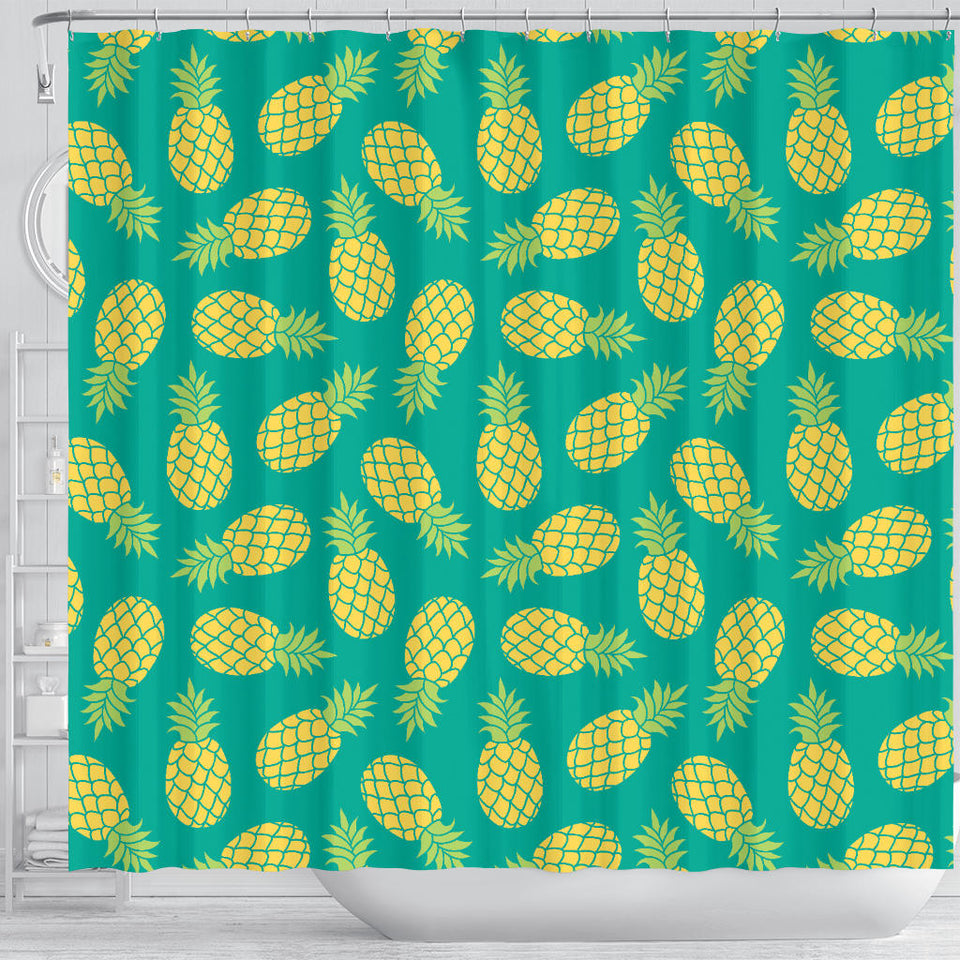 Pineapples Pattern Green Background Shower Curtain Fulfilled In US