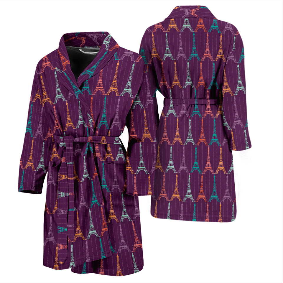 Eiffel Tower Pattern Print Design 05 Men's Bathrobe