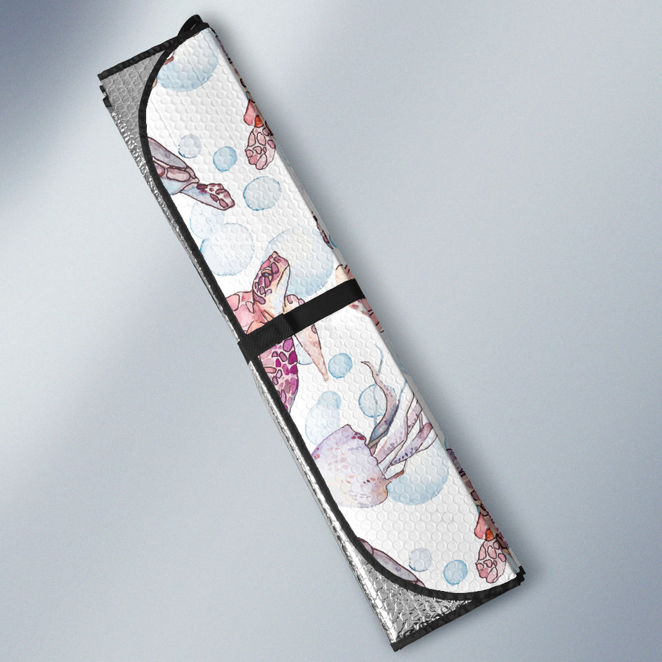 Watercolor Sea Turtle Jellyfish Pattern Car Sun Shade