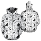 Crows Floral Wreath Rabbit Pattern Zip Up Hoodie