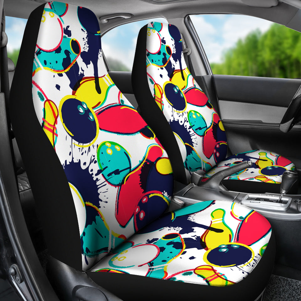 Watercolor Bowling Ball Pins  Universal Fit Car Seat Covers