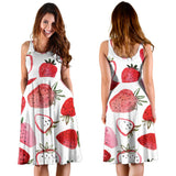 Watercolor Hand Drawn Beautiful Strawberry Patternsleeveless Midi Dress