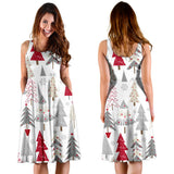 Cute Christmas Tree Pattern Sleeveless Midi Dress