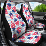 Strawberry Pattern Blue Lines Background  Universal Fit Car Seat Covers