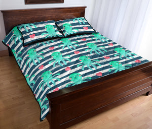 Cute octopuses heart striped background Quilt Bed Set