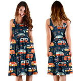 Camper Van Pattern Print Design 05 Sleeveless Midi Dress