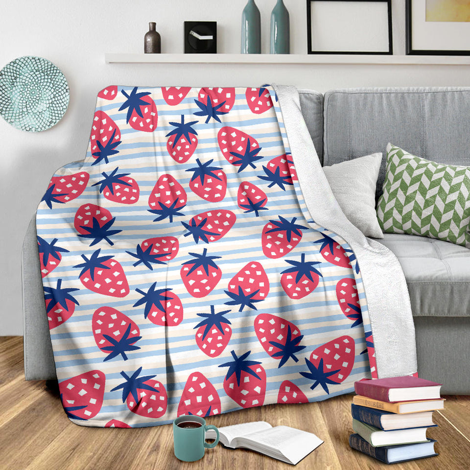 Strawberry Pattern Blue Lines Background Premium Blanket