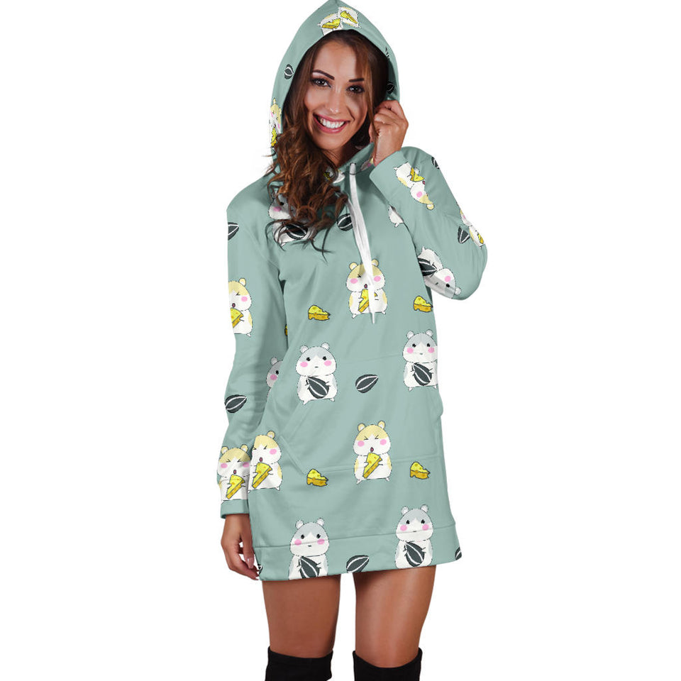 Cute Hamster Cheese Pattern Women'S Hoodie Dress