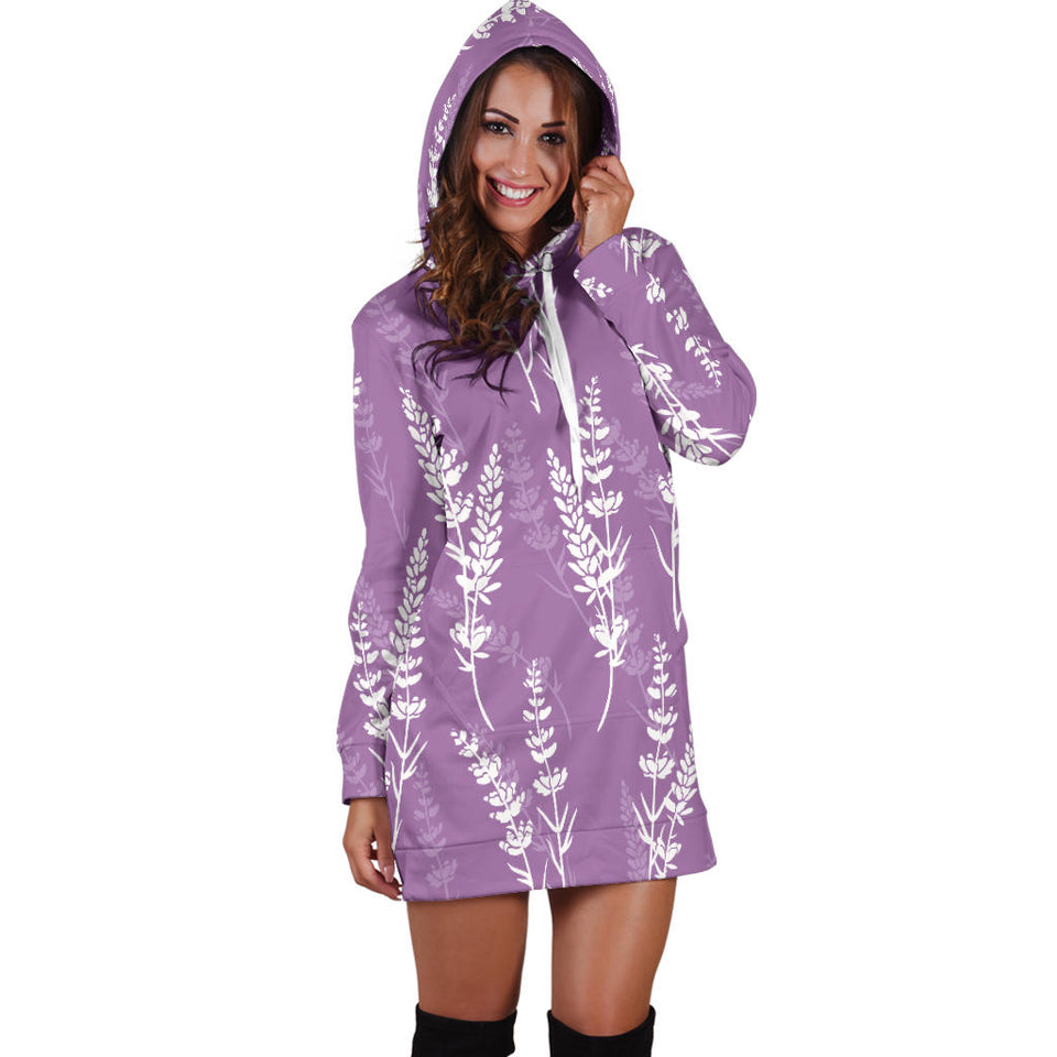 Lavender Flowers Purple Pattern Women'S Hoodie Dress