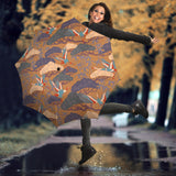 Bonsai Bamboo Stork Japanese Pattern Brown Theme Umbrella