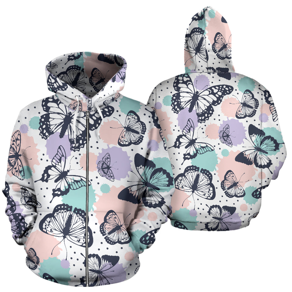 Butterfly Pattern Zip Up Hoodie