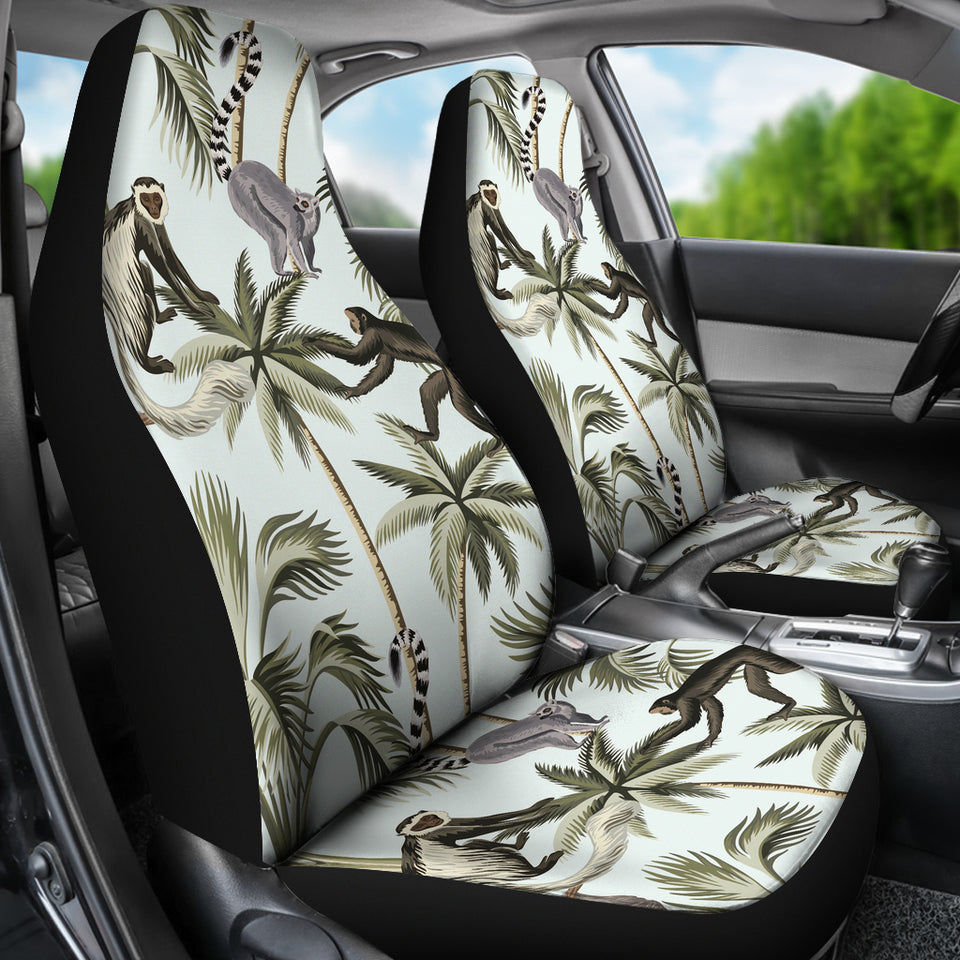 Monkey Sloth Lemur Palm Trees Pattern Universal Fit Car Seat Covers