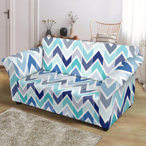 Zigzag  Chevron Blue Pattern Loveseat Couch Slipcover