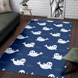 Cute White Baby Sea Lion Seal Pattern Area Rug