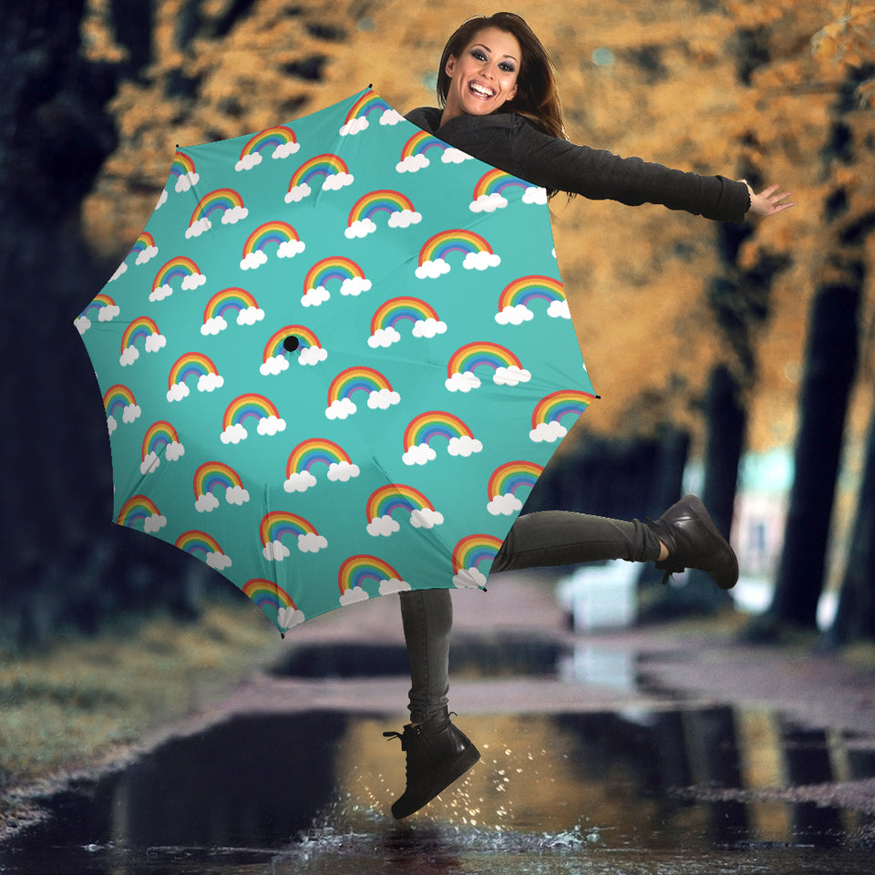 Rainbow Pattern Green Background Umbrella