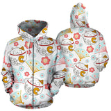 Maneki Neko Cat Fan Sakura Zip Up Hoodie