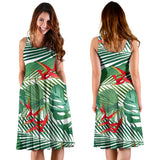 Heliconia Palm And Monstera  Leaves Pattern Sleeveless Midi Dress