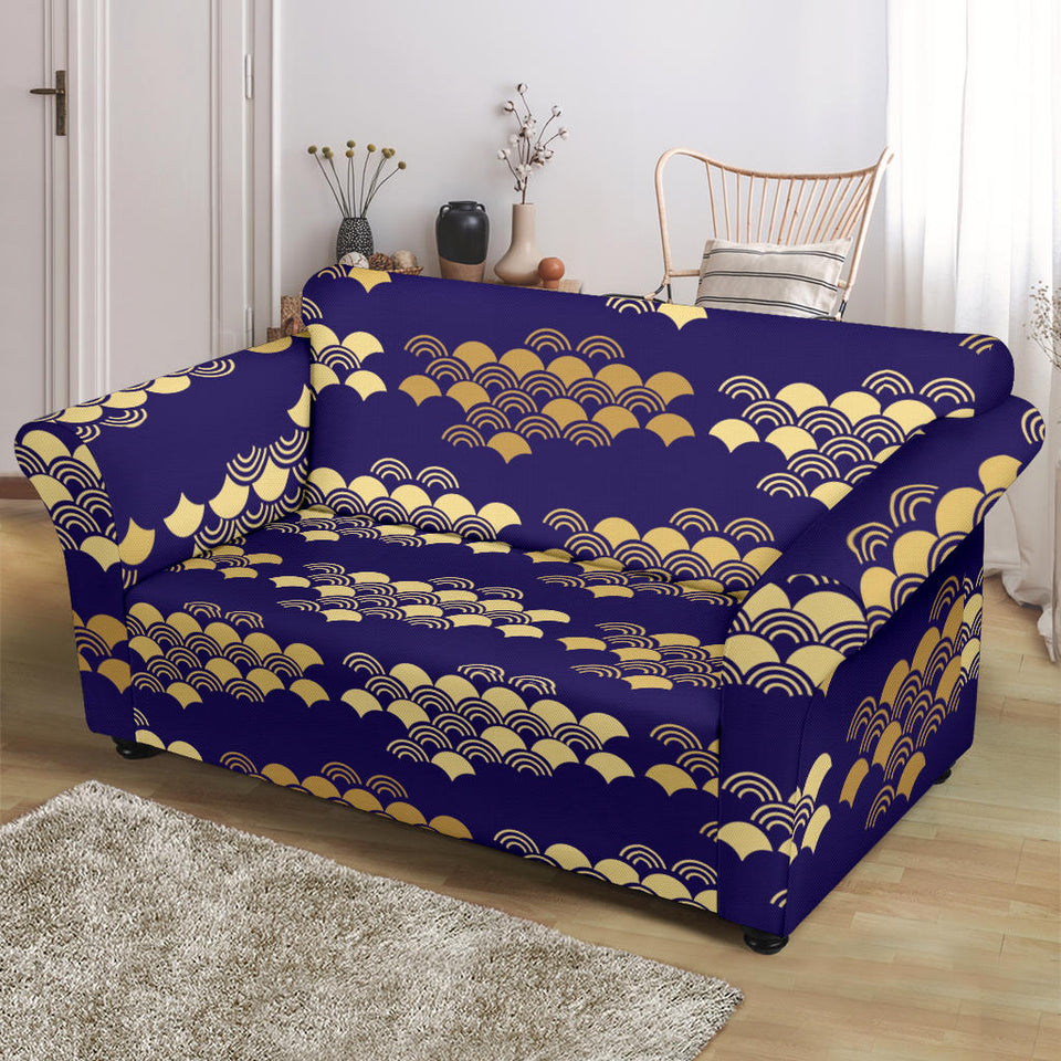 Beautiful Japanese Fan Pattern Loveseat Couch Slipcover
