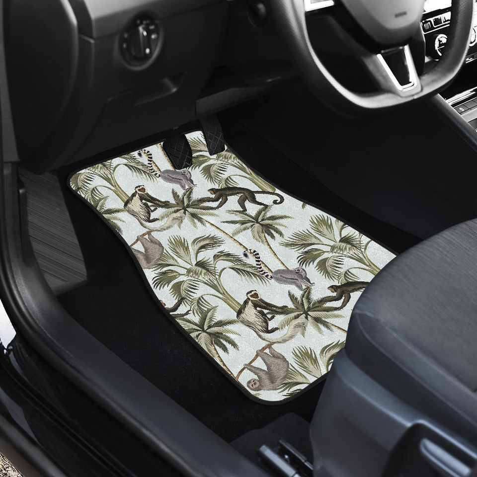Monkey Sloth Lemur Palm Trees Pattern Front Car Mats
