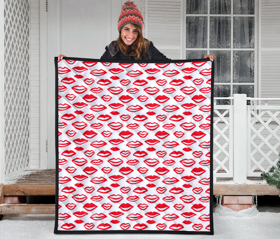 Lips Pattern Print Design 05 Premium Quilt