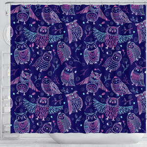 Cute Owls Pattern Boho Style Ornament Shower Curtain Fulfilled In US